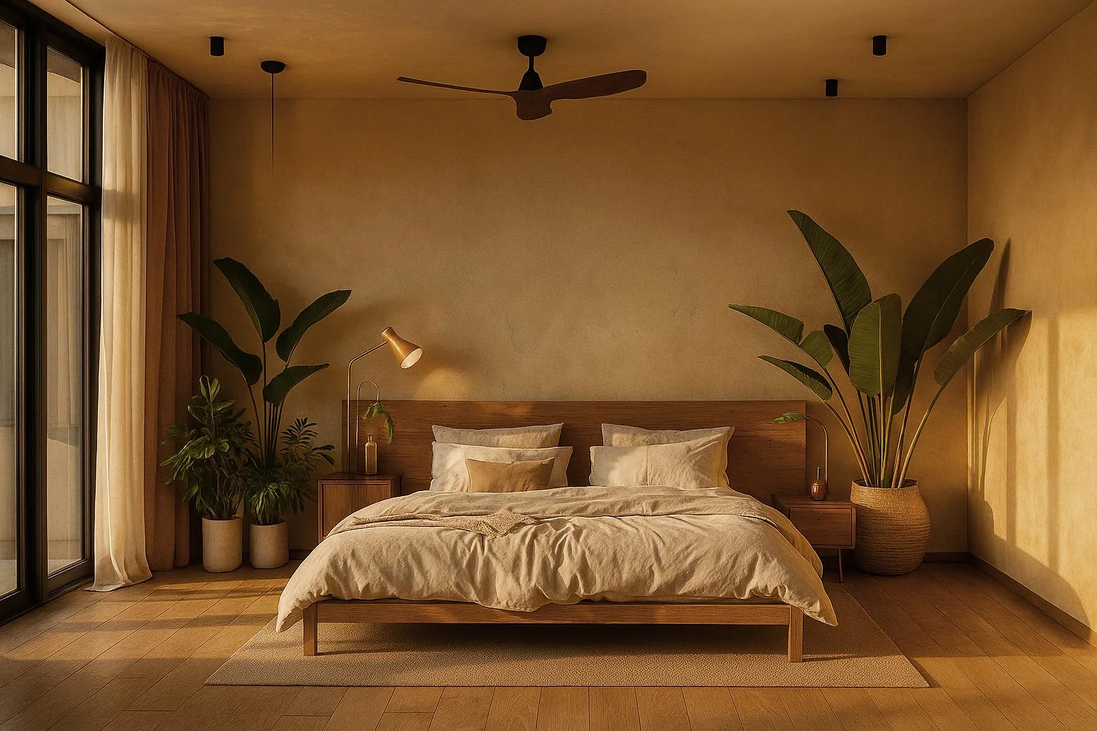 Master suite with warm lighting