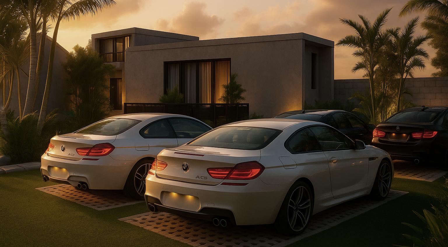 Car parking area at sunset