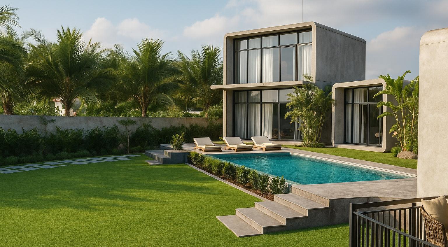 Deck with lawn by day