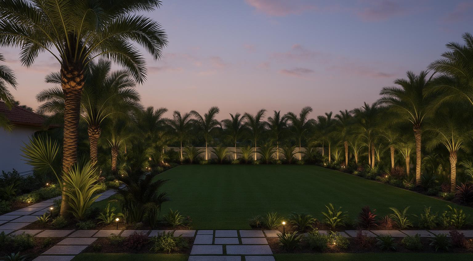 Lawn aerial view at sunset